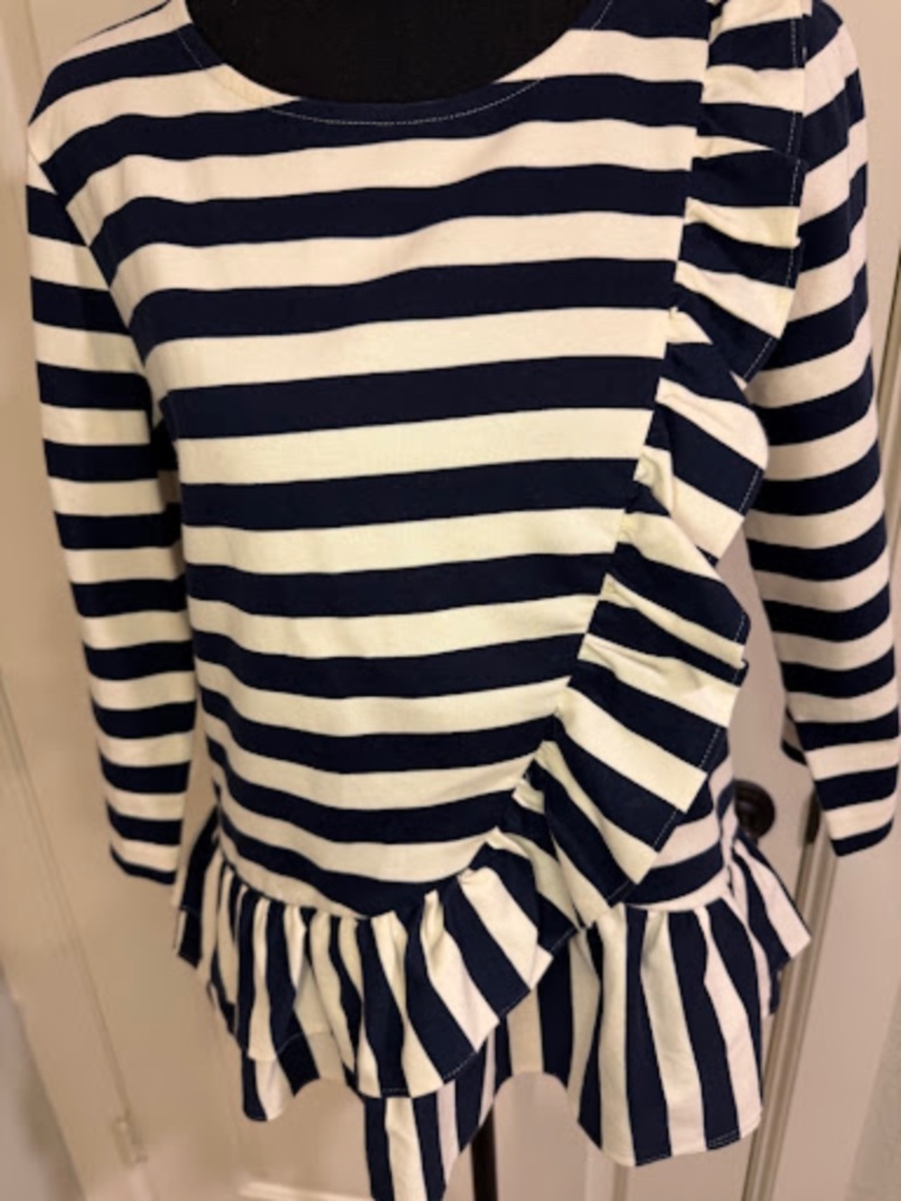 J.Crew striped top with ruffled‎ detailing